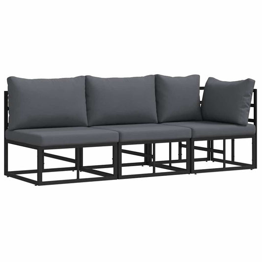 Gartenmöbel mit Kissen mit Kissen 3 pcs Schwarz Aluminium