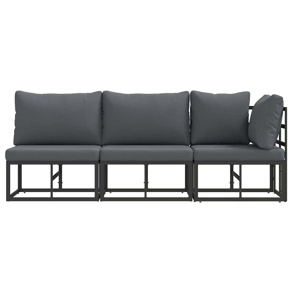 Gartenmöbel mit Kissen mit Kissen 3 pcs Schwarz Aluminium