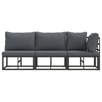 Gartenmöbel mit Kissen mit Kissen 3 pcs Schwarz Aluminium