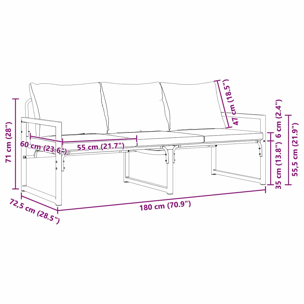 Gartenbank Schwarz 180 x 72,5 x 71 cm Stahl
