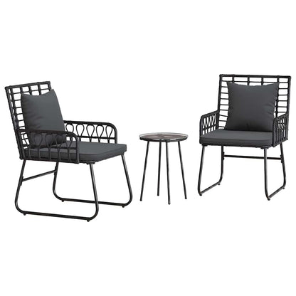 Garten Essgruppe 3 pcs Schwarz und Anthrazit Poly-Rattan, Stahl