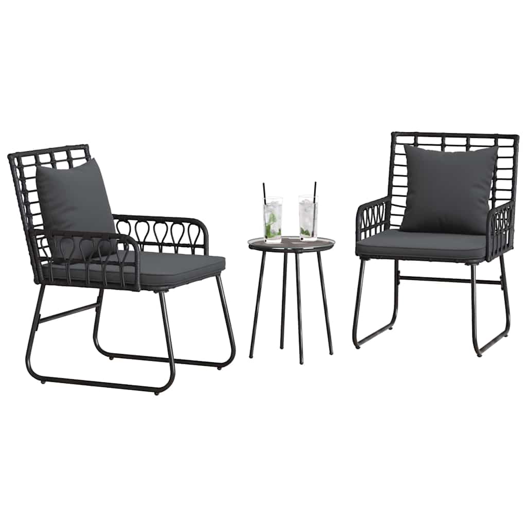 Garten Essgruppe 3 pcs Schwarz und Anthrazit Poly-Rattan, Stahl