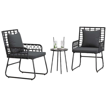 Garten Essgruppe 3 pcs Schwarz und Anthrazit Poly-Rattan, Stahl