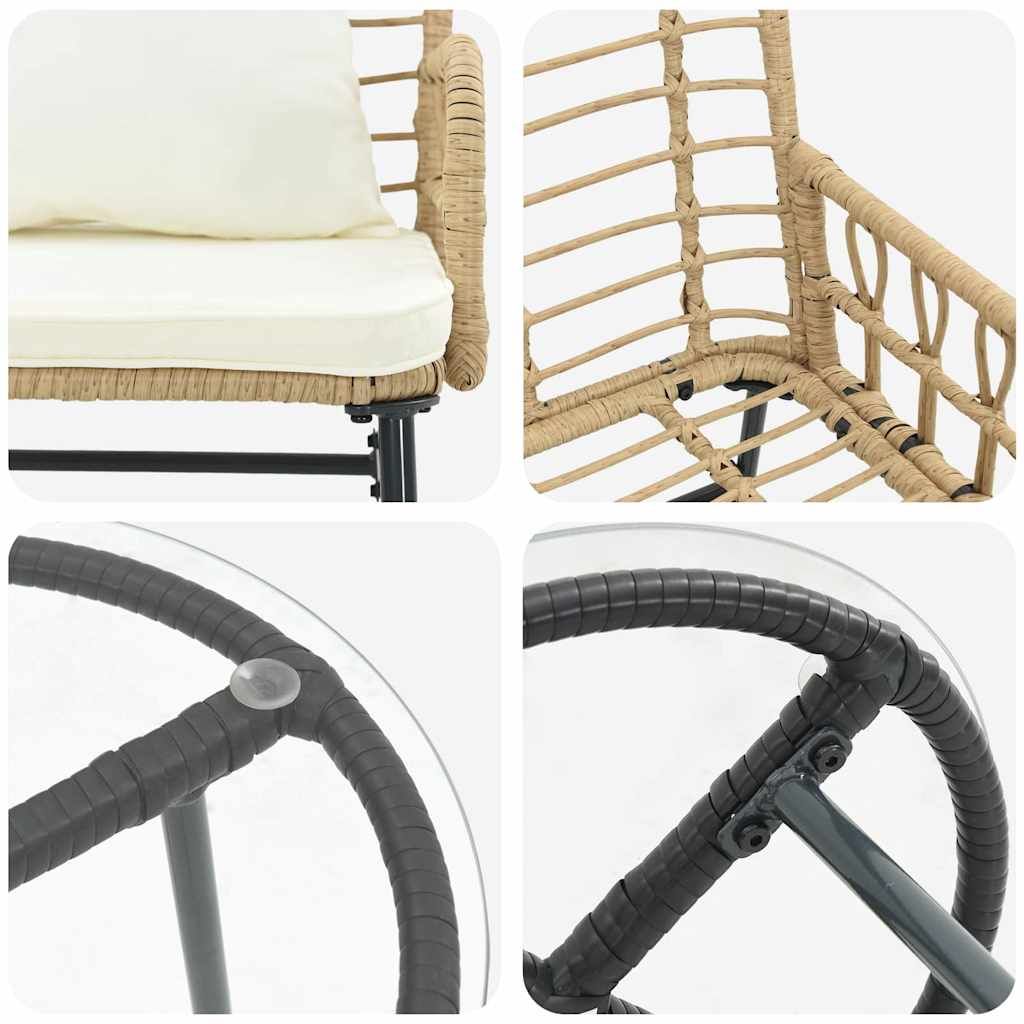 Garten Essgruppe 3 pcs Braun und Creme Poly-Rattan, Stahl