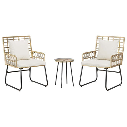 Garten Essgruppe 3 pcs Braun und Creme Poly-Rattan, Stahl