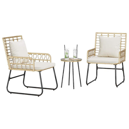 Garten Essgruppe 3 pcs Braun und Creme Poly-Rattan, Stahl