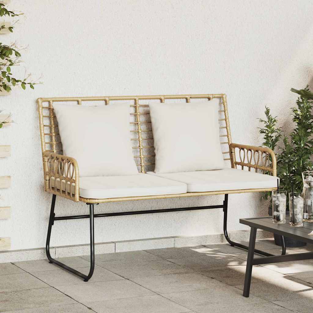 Gartenbank Braun und Creme Poly-Rattan, Stahl