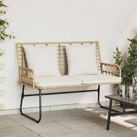 Gartenbank Braun und Creme Poly-Rattan, Stahl