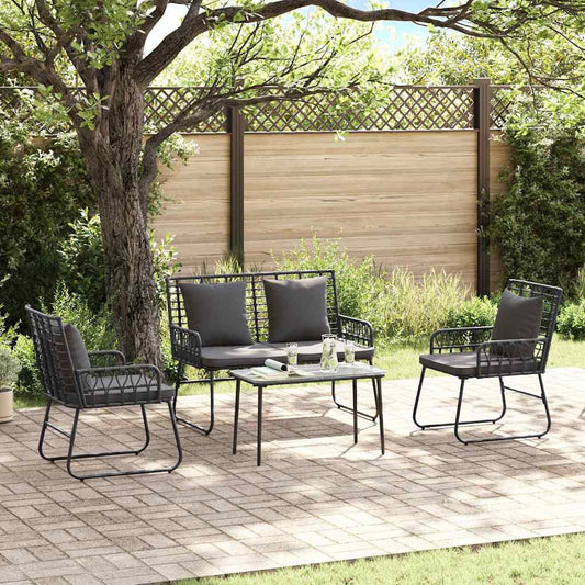 Garten Essgruppe 3 pcs Schwarz und Anthrazit Poly-Rattan, Stahl