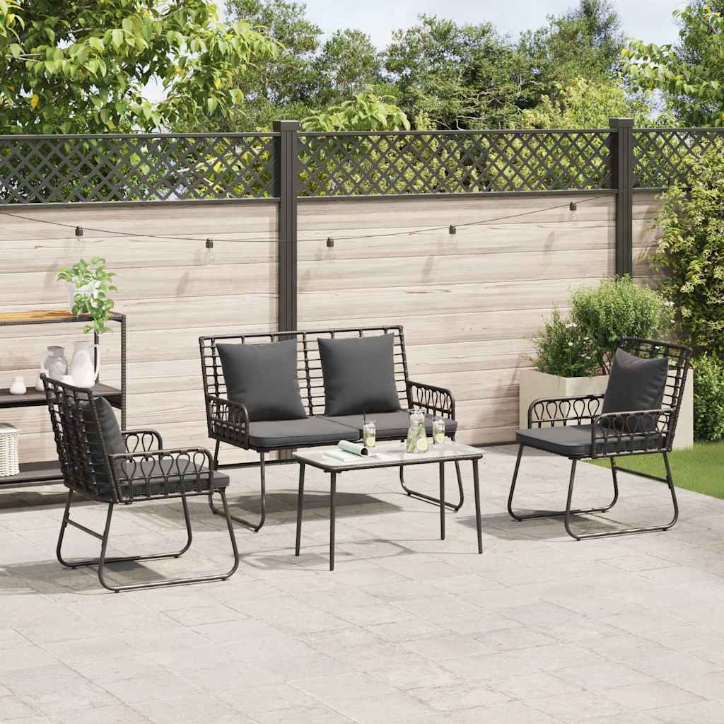 Garten Essgruppe 3 pcs Schwarz und Anthrazit Poly-Rattan, Stahl