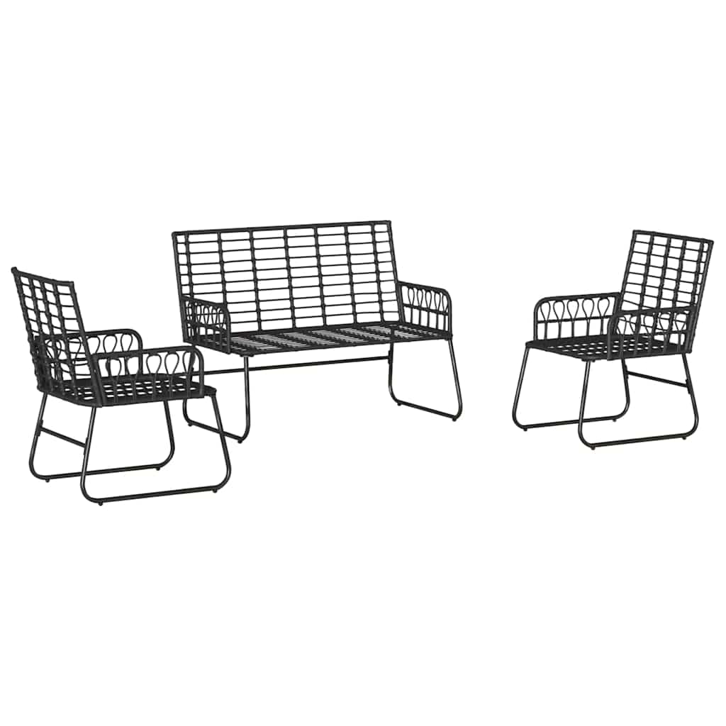 Garten Essgruppe 3 pcs Schwarz und Anthrazit Poly-Rattan, Stahl
