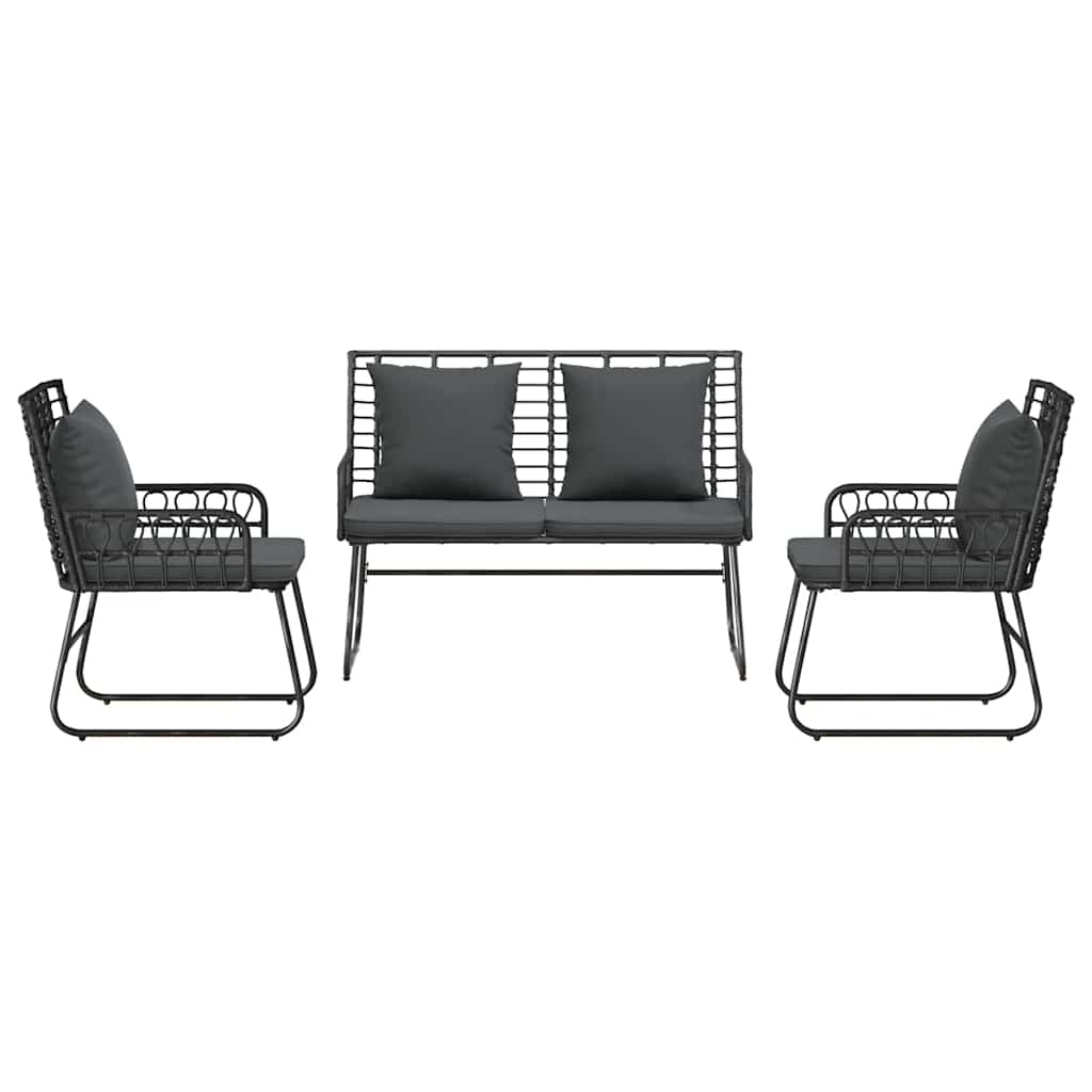 Garten Essgruppe 3 pcs Schwarz und Anthrazit Poly-Rattan, Stahl