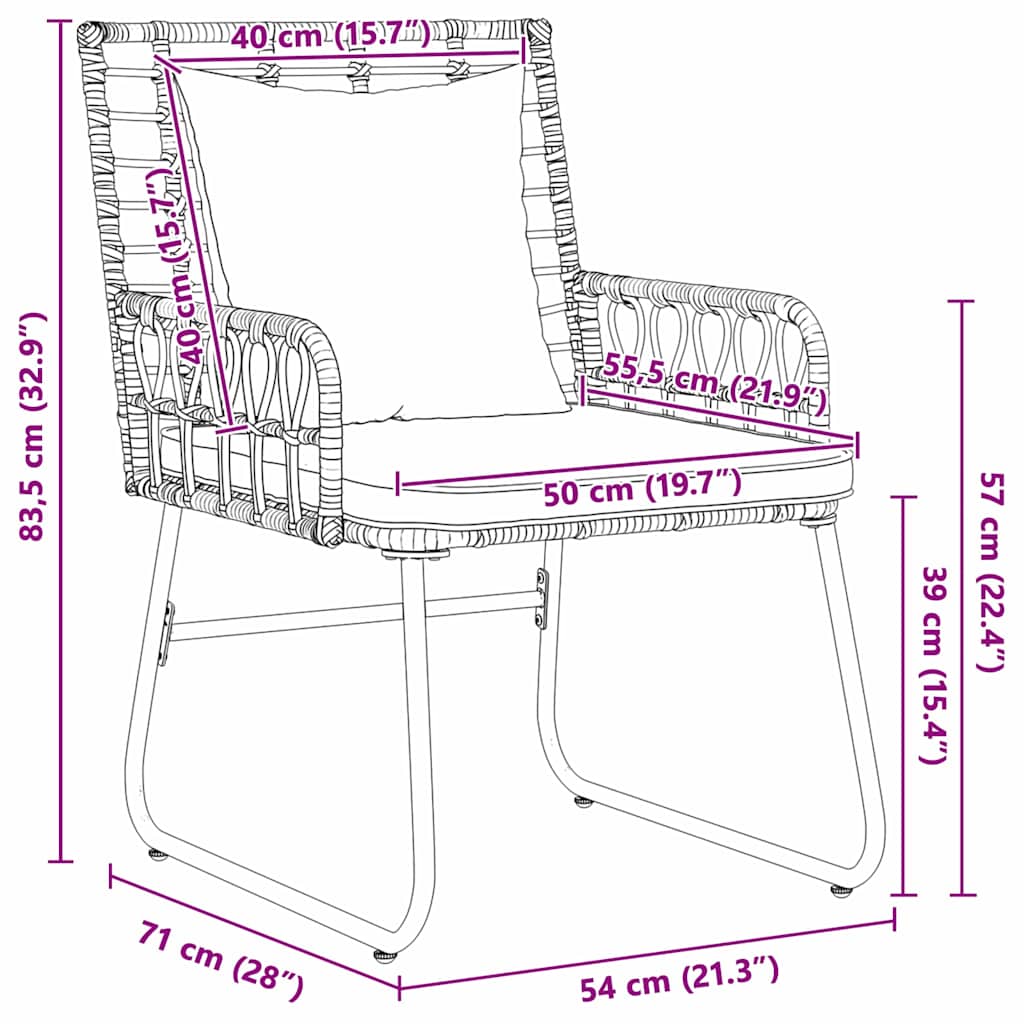Garten Essgruppe 3 pcs Schwarz und Anthrazit Poly-Rattan, Stahl