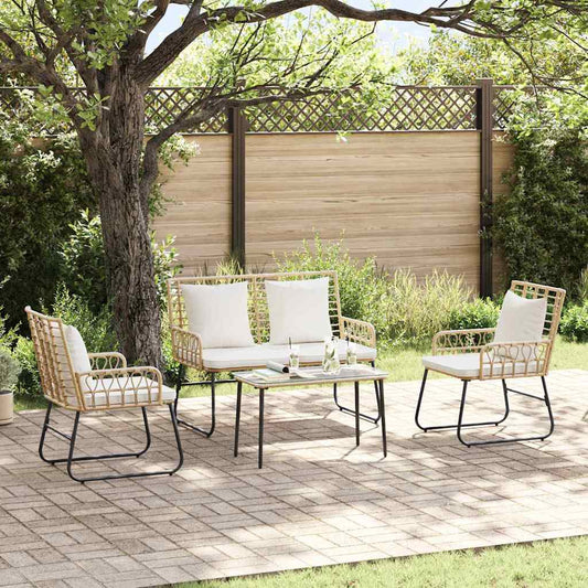 Garten Essgruppe 3 pcs Braun und Creme Poly-Rattan, Stahl