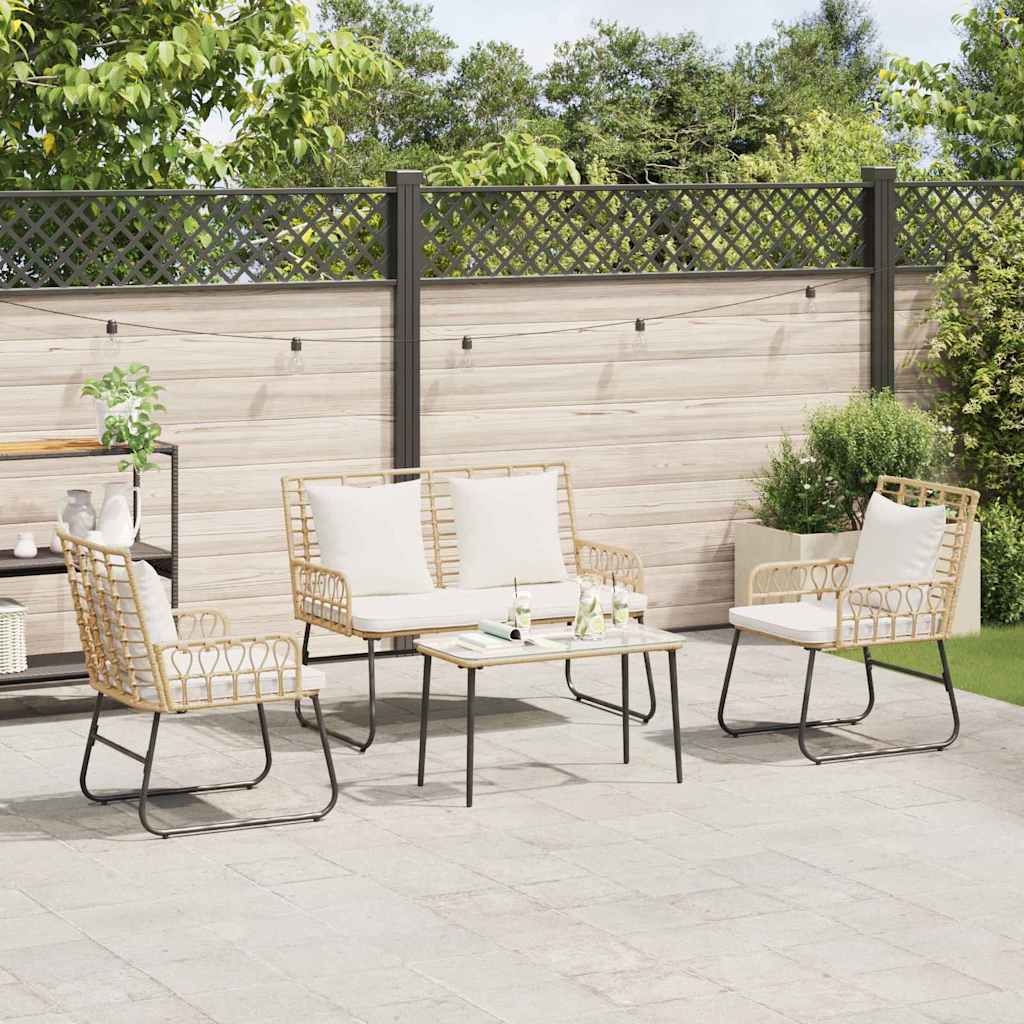 Garten Essgruppe 3 pcs Braun und Creme Poly-Rattan, Stahl