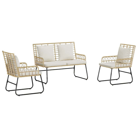 Garten Essgruppe 3 pcs Braun und Creme Poly-Rattan, Stahl