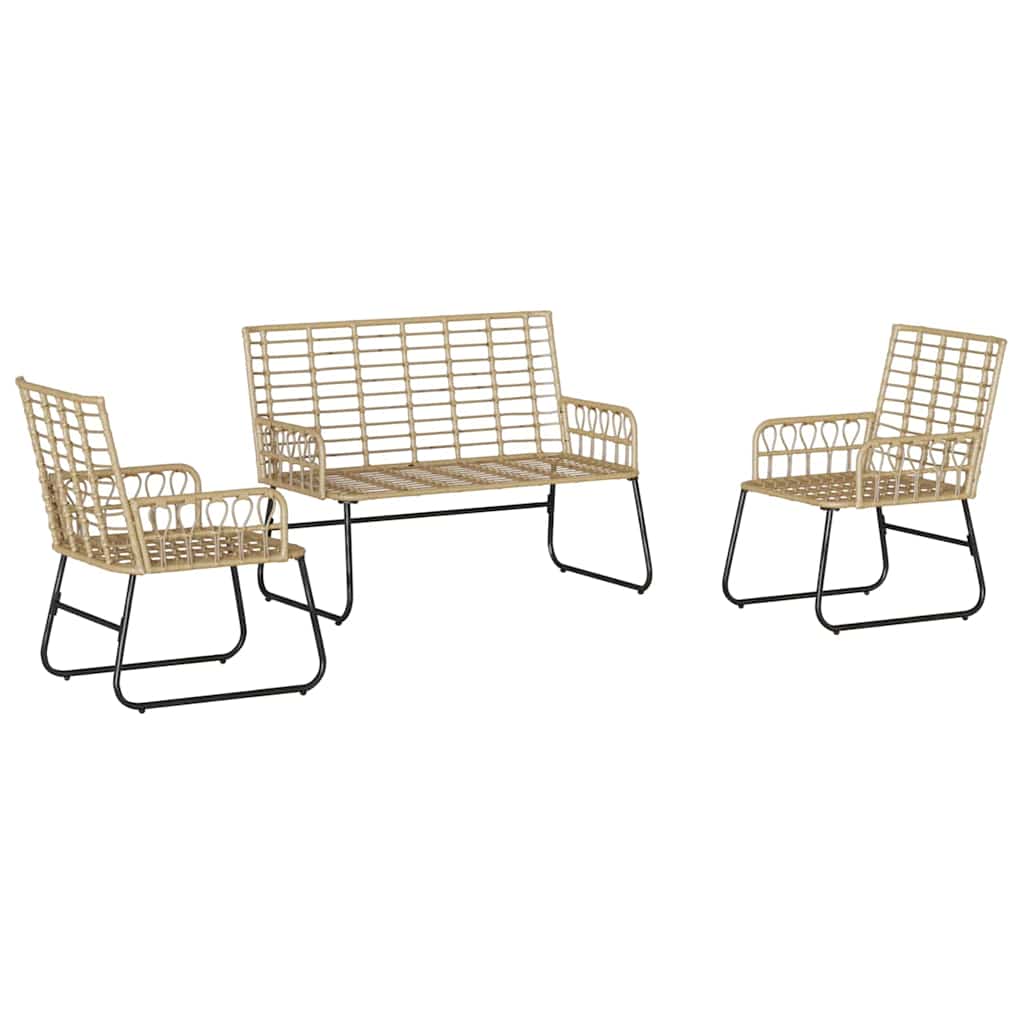 Garten Essgruppe 3 pcs Braun und Creme Poly-Rattan, Stahl