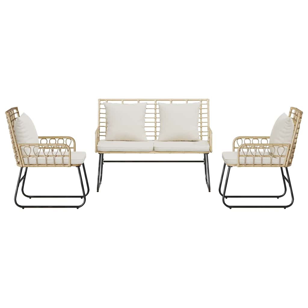 Garten Essgruppe 3 pcs Braun und Creme Poly-Rattan, Stahl