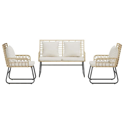 Garten Essgruppe 3 pcs Braun und Creme Poly-Rattan, Stahl