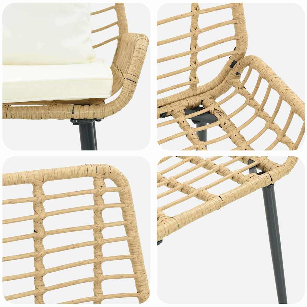 Gartenbank Braun Schwarz Creme Poly-Rattan und Stahl