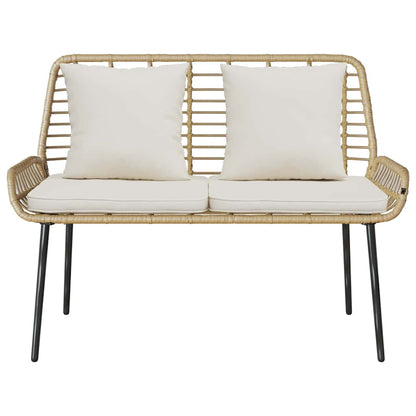 Gartenbank Braun Schwarz Creme Poly-Rattan und Stahl