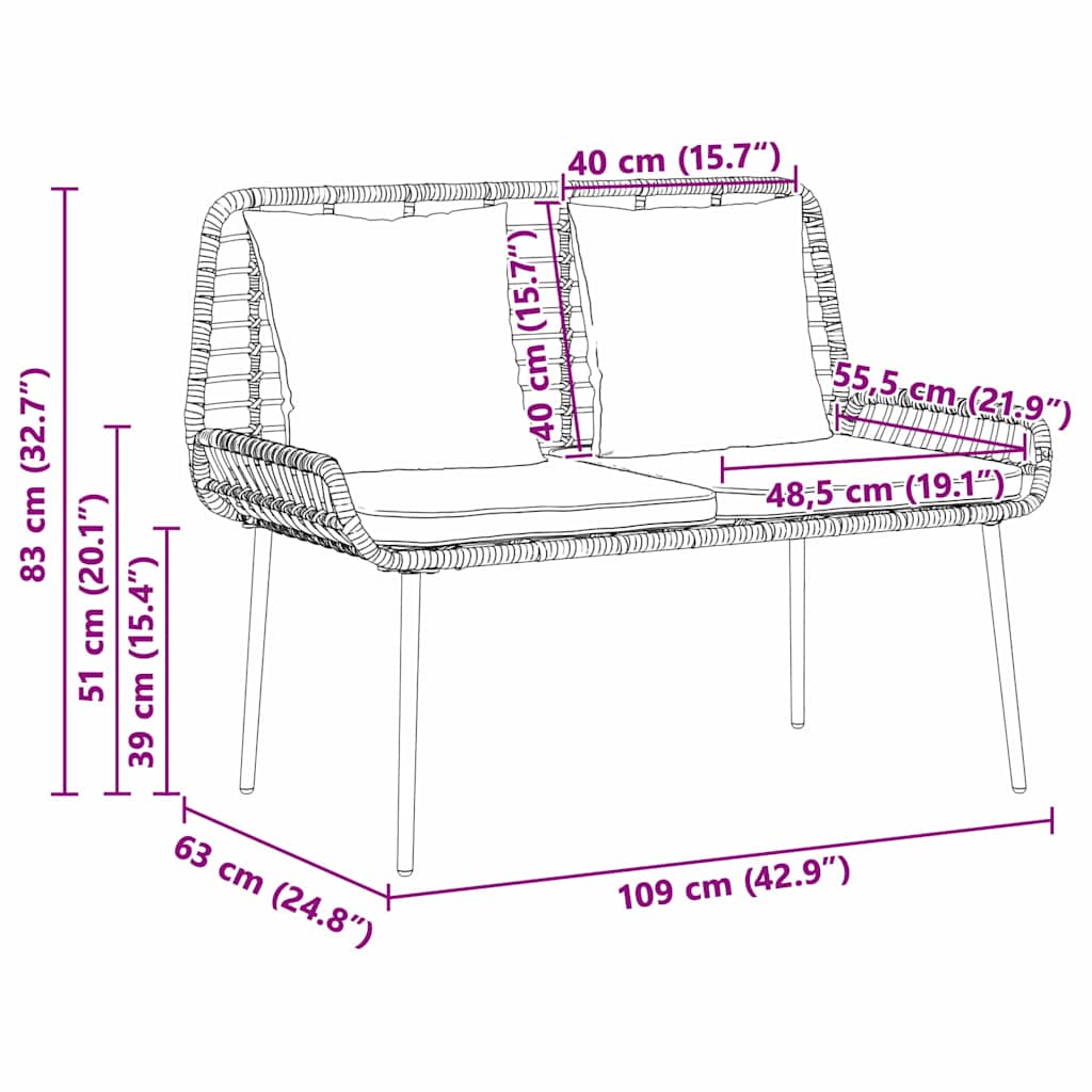 Garten Essgruppe 3 pcs Braun und Schwarz und Creme