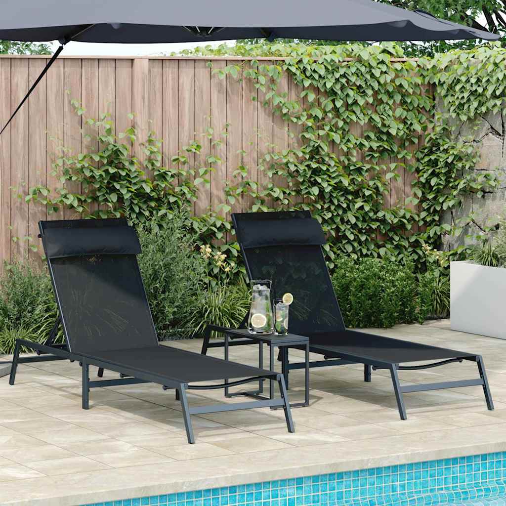 Sonnenliegen mit Tisch 2-Person 3 pcs Schwarz und Anthrazit