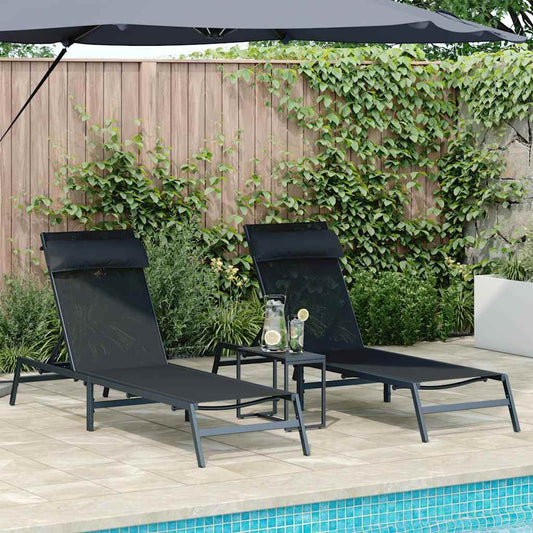Sonnenliegen mit Tisch 2-Person 3 pcs Schwarz und Anthrazit