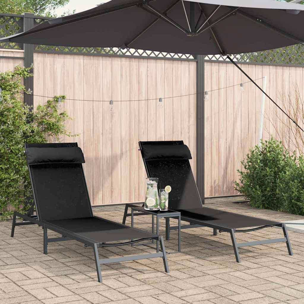 Sonnenliegen mit Tisch 2-Person 3 pcs Schwarz und Anthrazit
