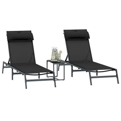 Sonnenliegen mit Tisch 2-Person 3 pcs Schwarz und Anthrazit