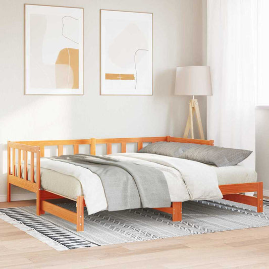 Tagesbett mit Ausziehbett Wachsbraun 90 x 200 cm