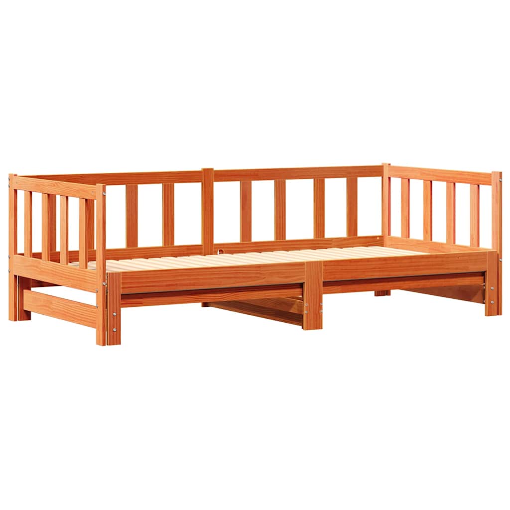 Tagesbett mit Ausziehbett Wachsbraun 90 x 200 cm