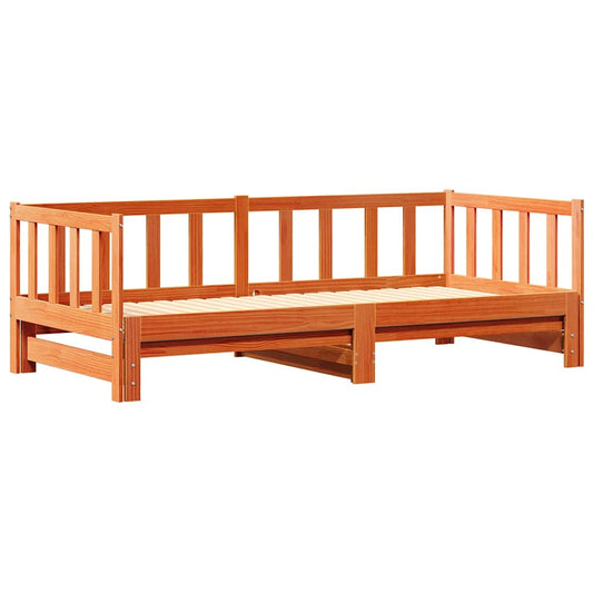 Tagesbett mit Ausziehbett Wachsbraun 90 x 200 cm