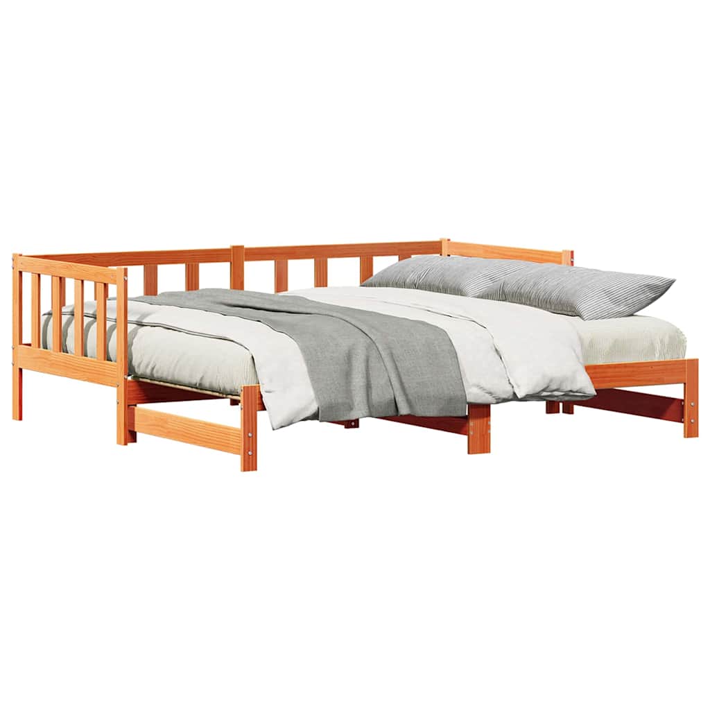Tagesbett mit Ausziehbett Wachsbraun 90 x 200 cm