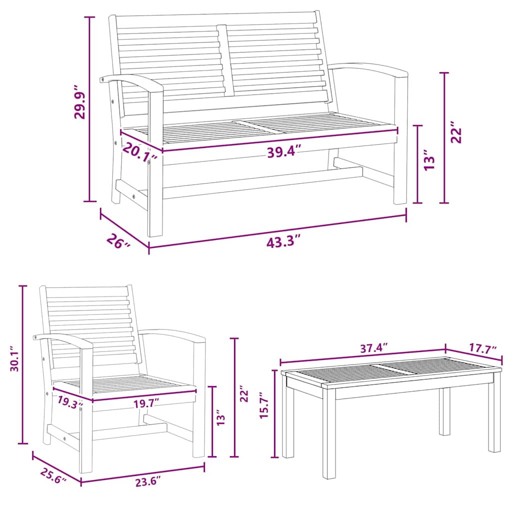 Garten-Sofa-Set 4 pcs Natur Teak-Massivholz
