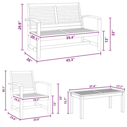Garten-Sofa-Set 4 pcs Natur Teak-Massivholz
