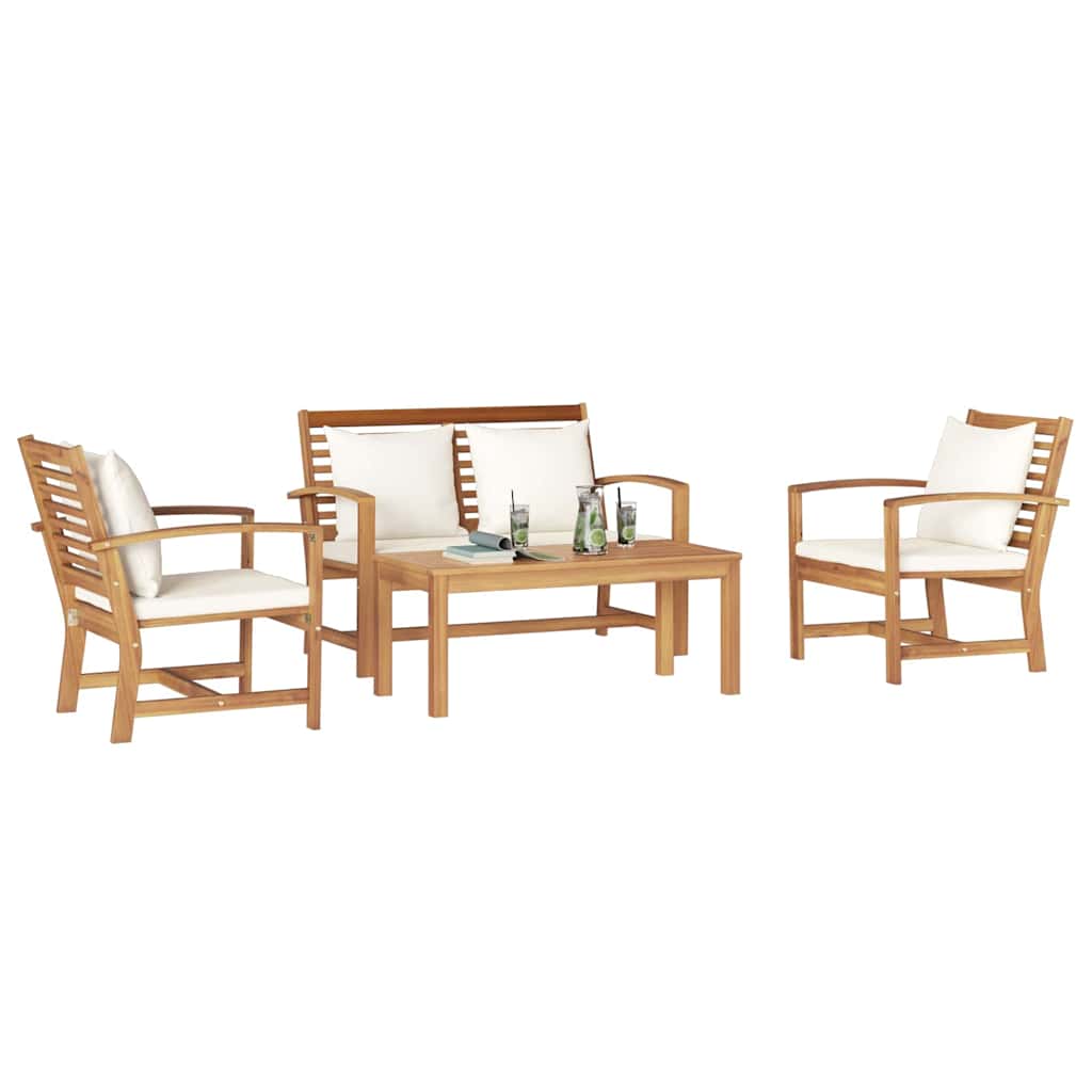 Garten-Sofa-Set 4 pcs Natur Teak-Massivholz