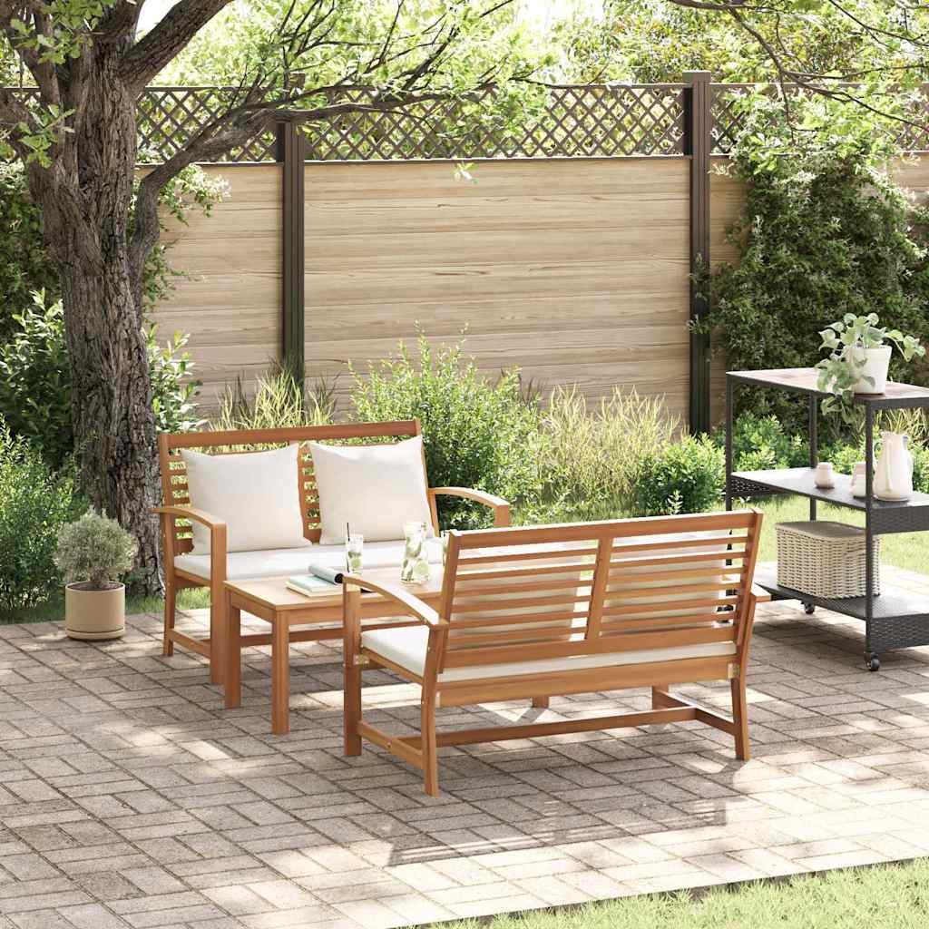 Garten-Sofa-Set 3 pcs Natur Teak-Massivholz