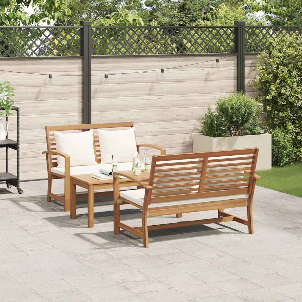 Garten-Sofa-Set 3 pcs Natur Teak-Massivholz