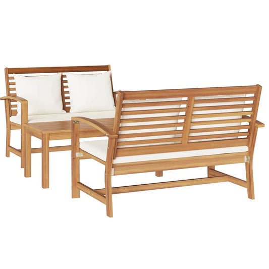 Garten-Sofa-Set 3 pcs Natur Teak-Massivholz