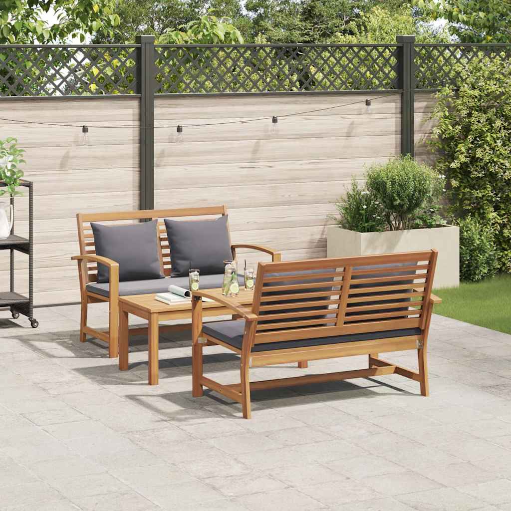 Garten-Sofa-Set 3 pcs Natur Teak-Massivholz