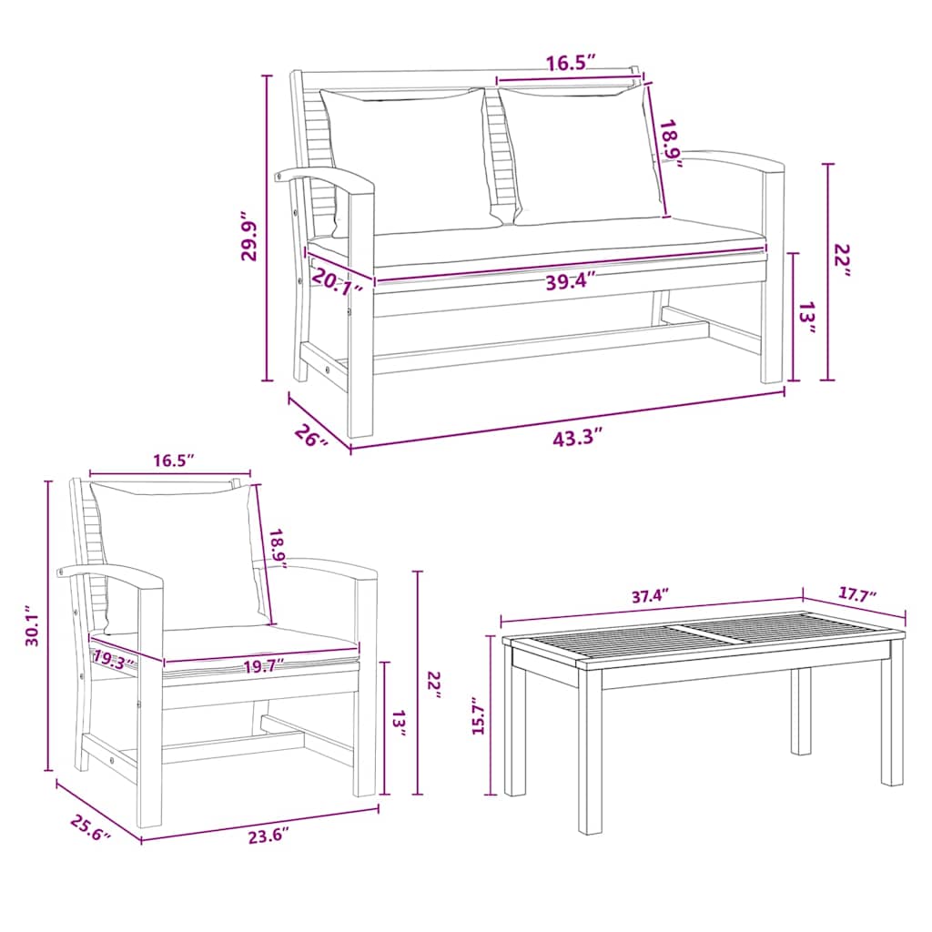 Garten-Sofa-Set 5 pcs Natur Teak-Massivholz