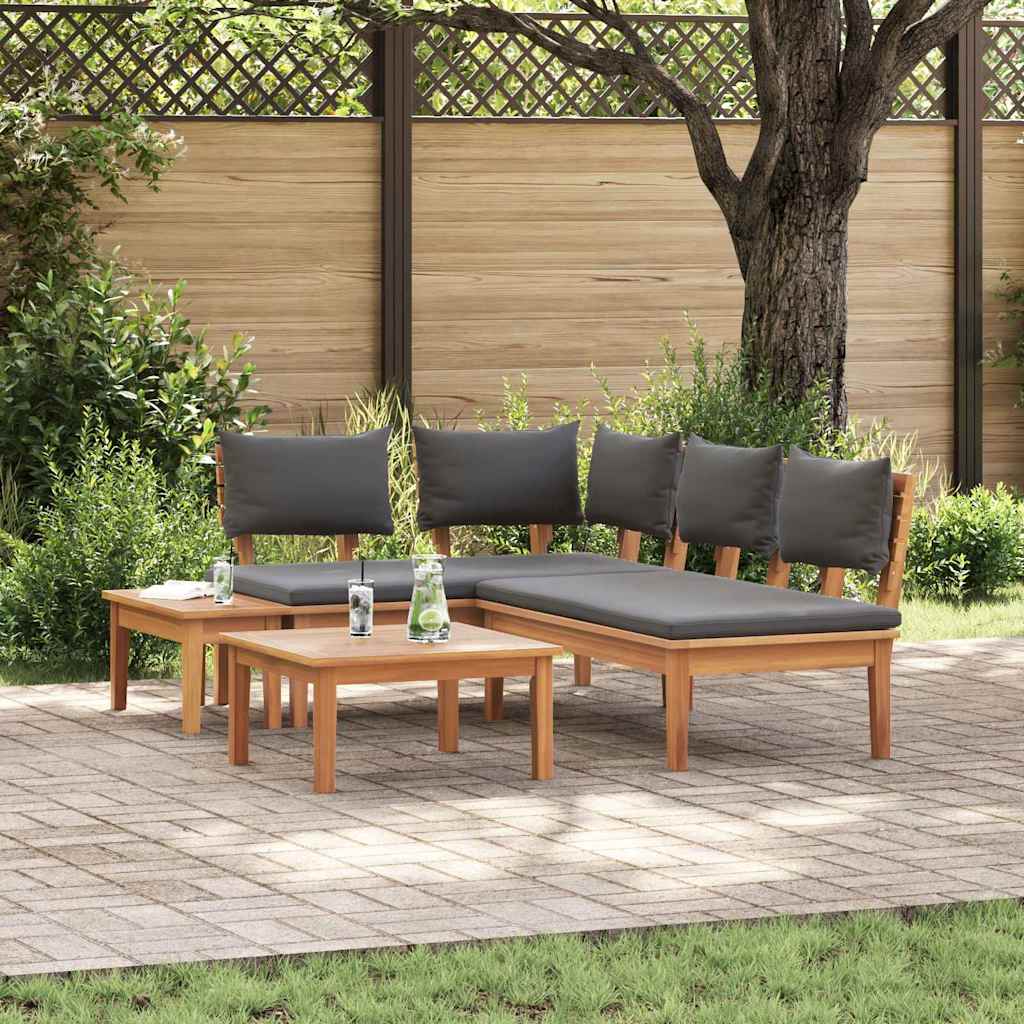 Gartenbänke Set mit Kissen mit Speicher 4 pcs Braun und Grau