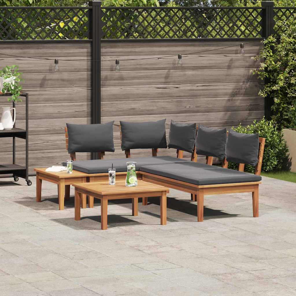 Gartenbänke Set mit Kissen mit Speicher 4 pcs Braun und Grau