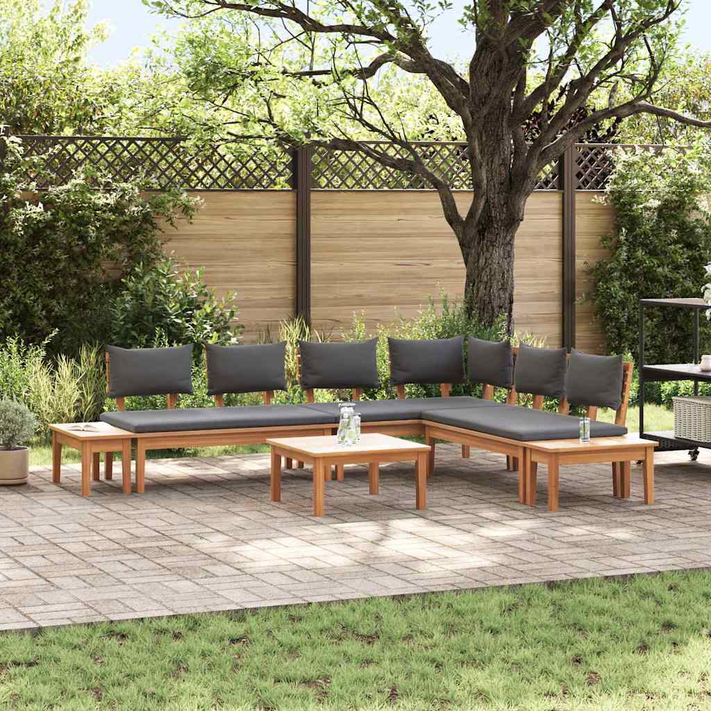 Gartenbänke Set mit Kissen mit Speicher 3 pcs Braun und Grau