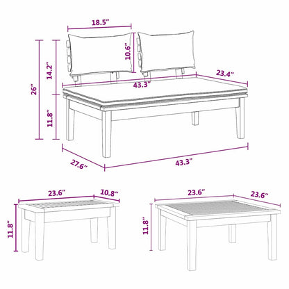 Gartenbänke Set mit Kissen mit Speicher 3 pcs Braun und Creme