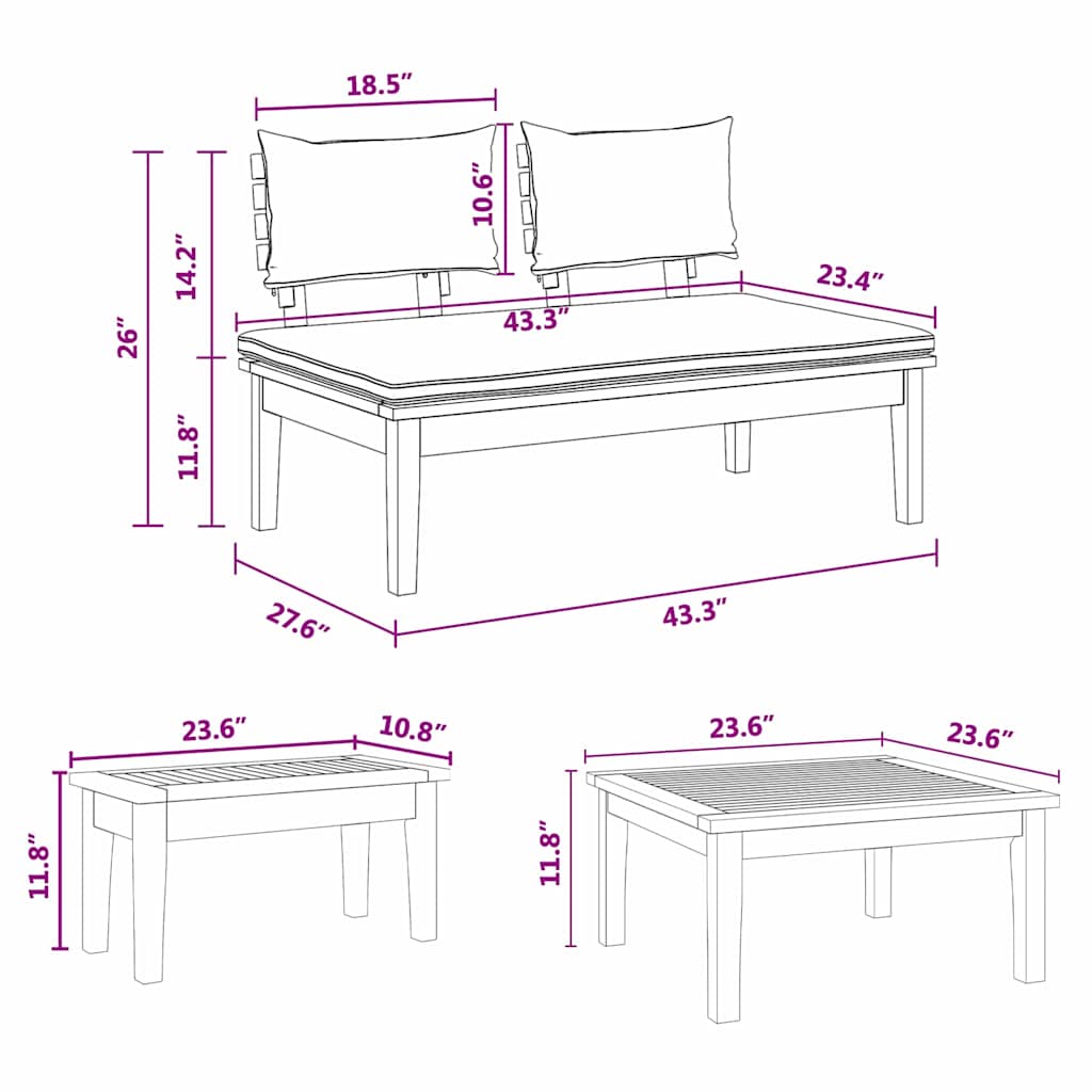 Gartenbänke Set mit Kissen mit Speicher 5 pcs Braun und Creme