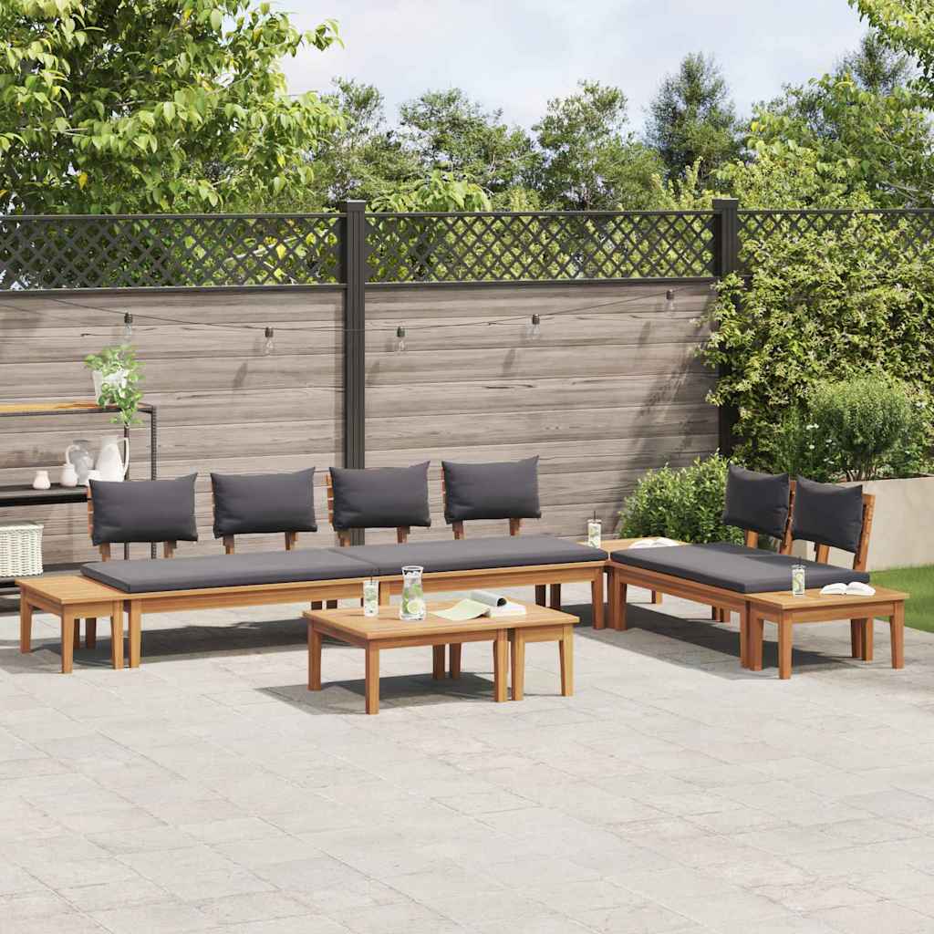 Gartenbänke Set mit Kissen mit Speicher 5 pcs Braun und Grau