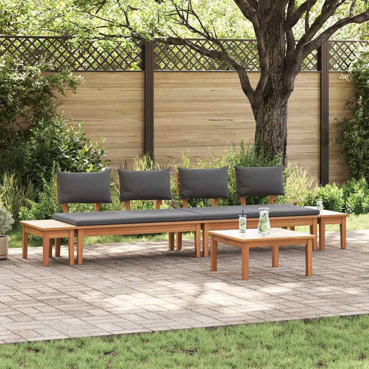 Gartenbänke Set mit Kissen mit Speicher 5 pcs Braun und Grau