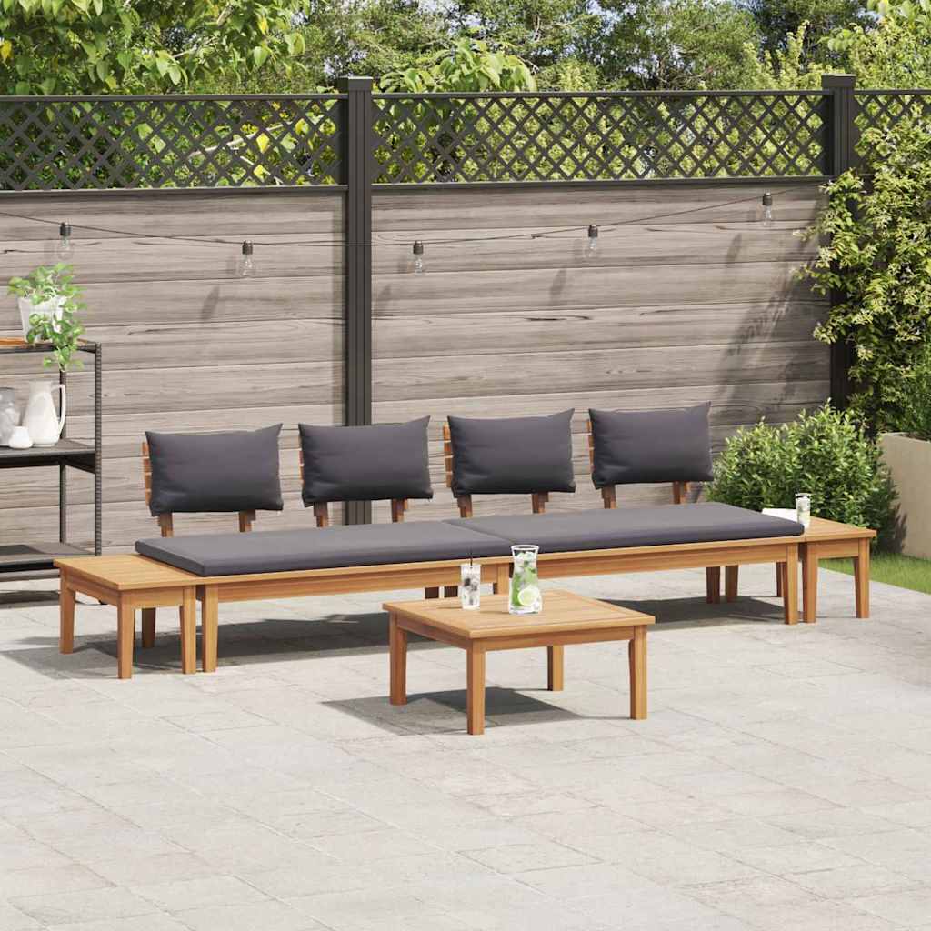 Gartenbänke Set mit Kissen mit Speicher 5 pcs Braun und Grau